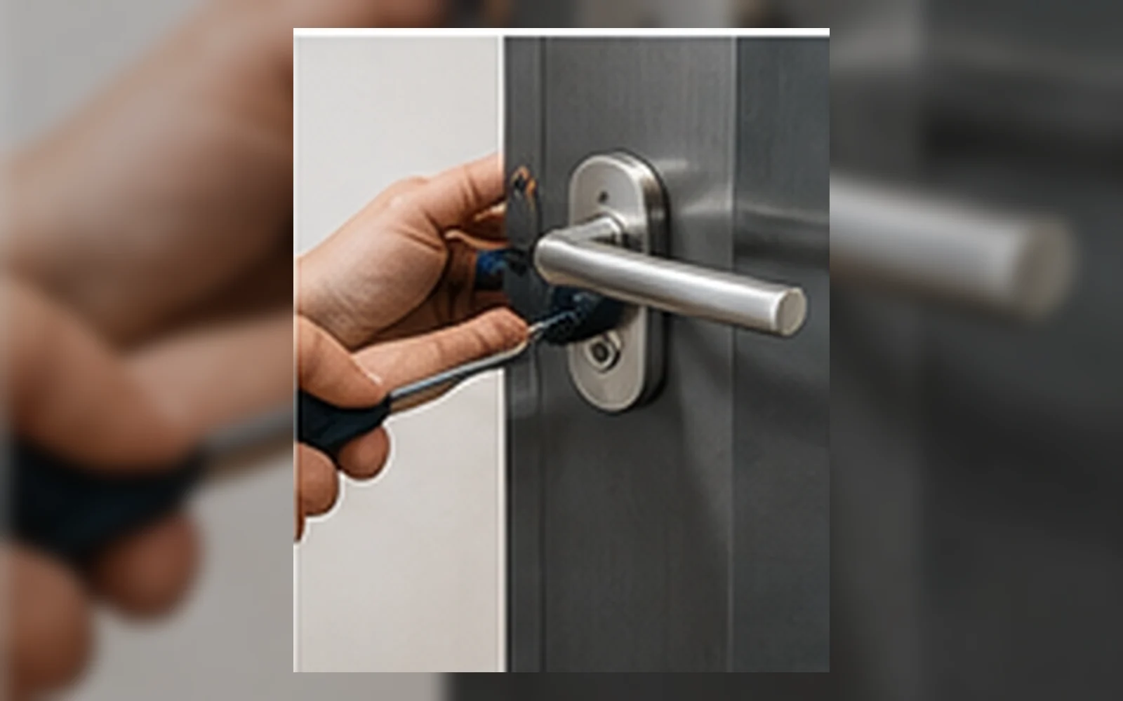 Technician replacing a door handle in Singapore.