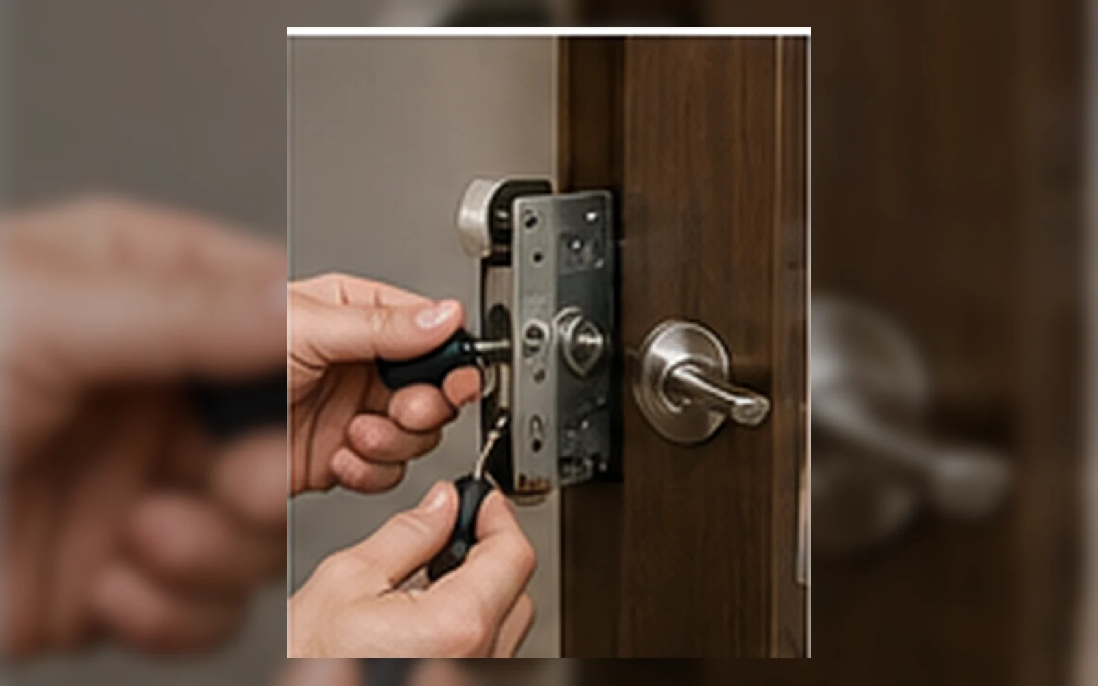 Technician replacing a door lock in Singapore.
