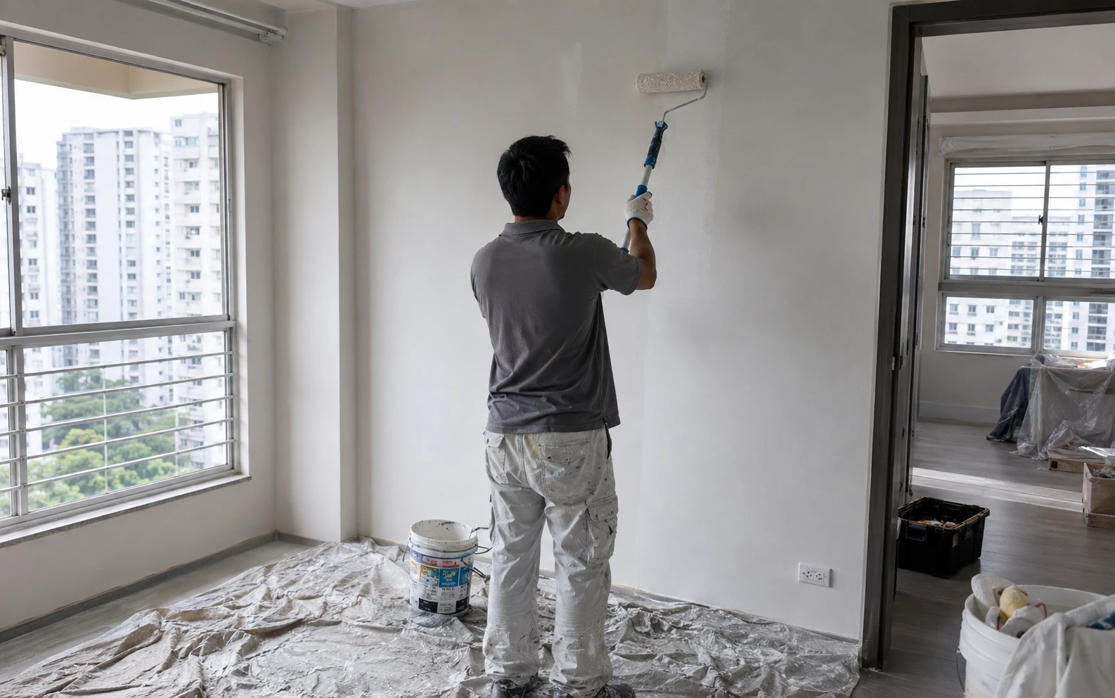 Freshly painted HDB interior wall in Singapore.