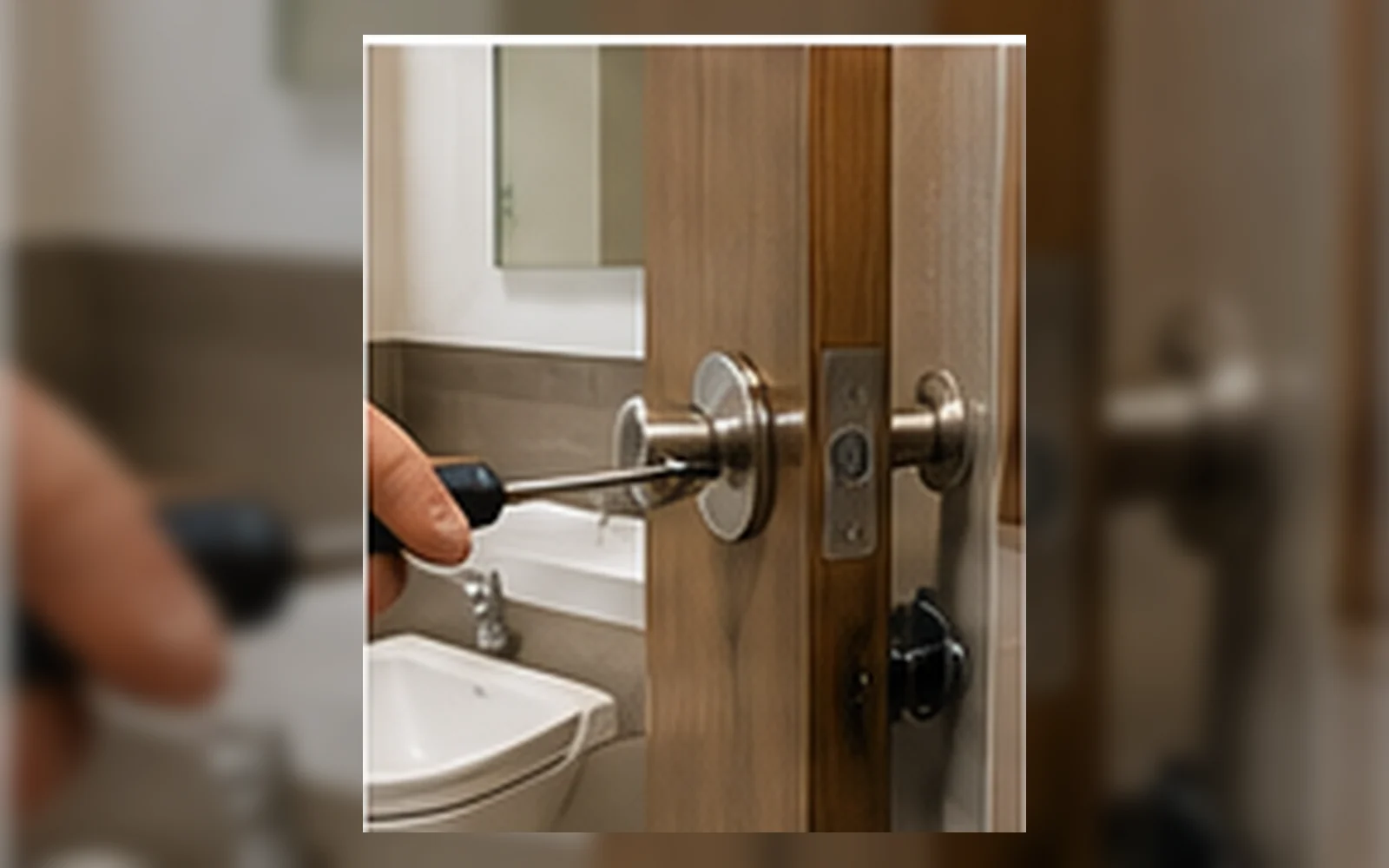 Technician repairing a toilet door in Singapore.