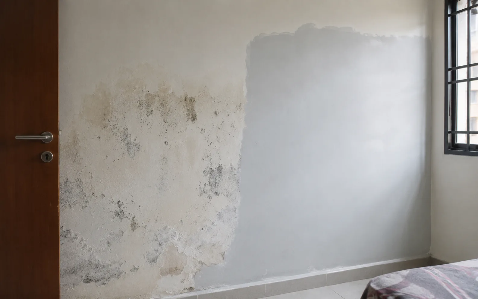 Wall seepage requiring repair in a Singapore property.