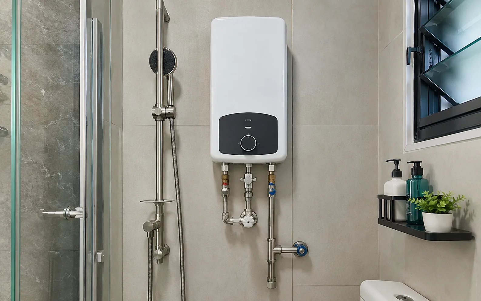 Water heater pipe connection in a Singapore home.